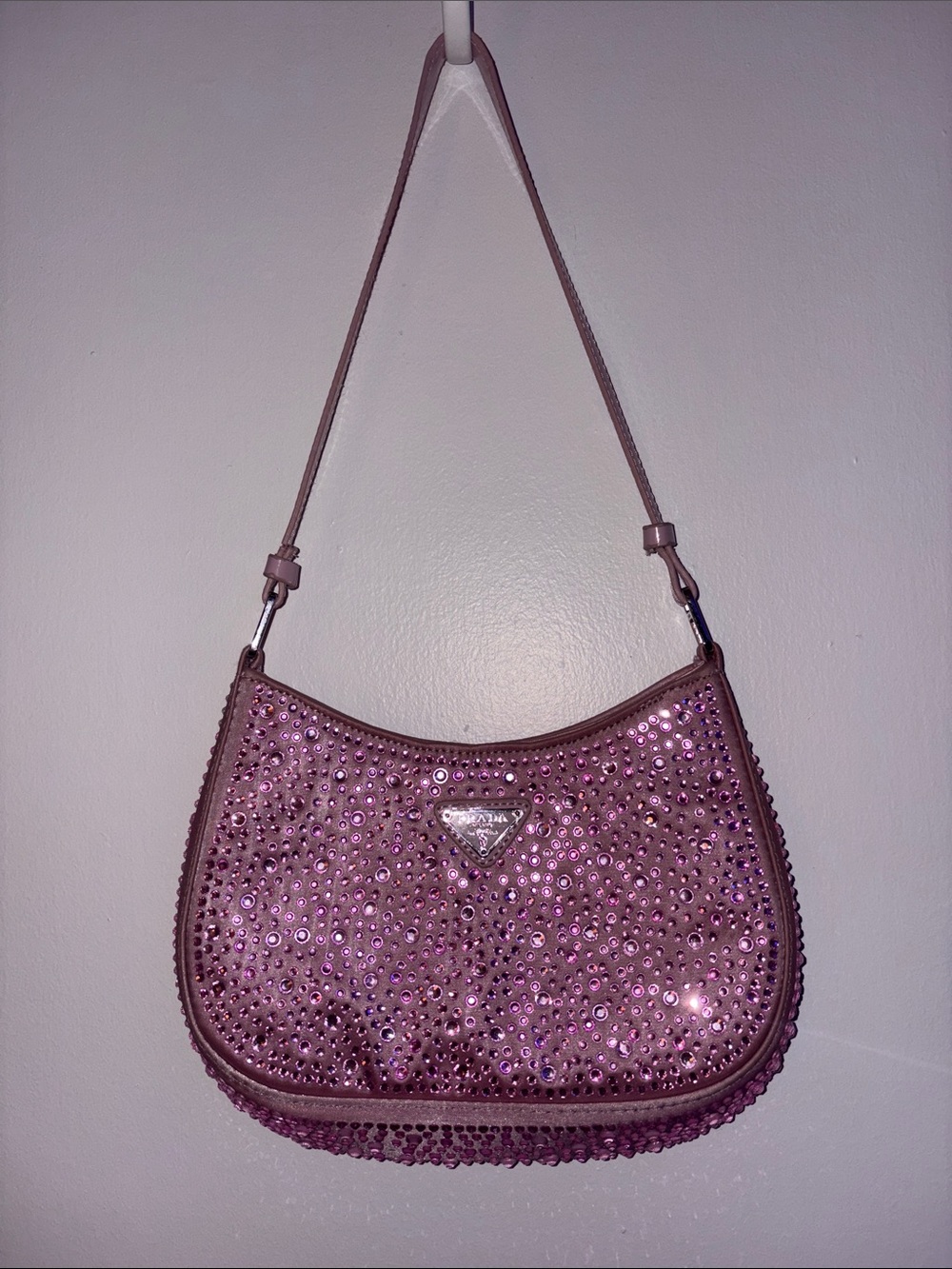 Pink Rhinestone shoulder bag/ purse with Prada logo